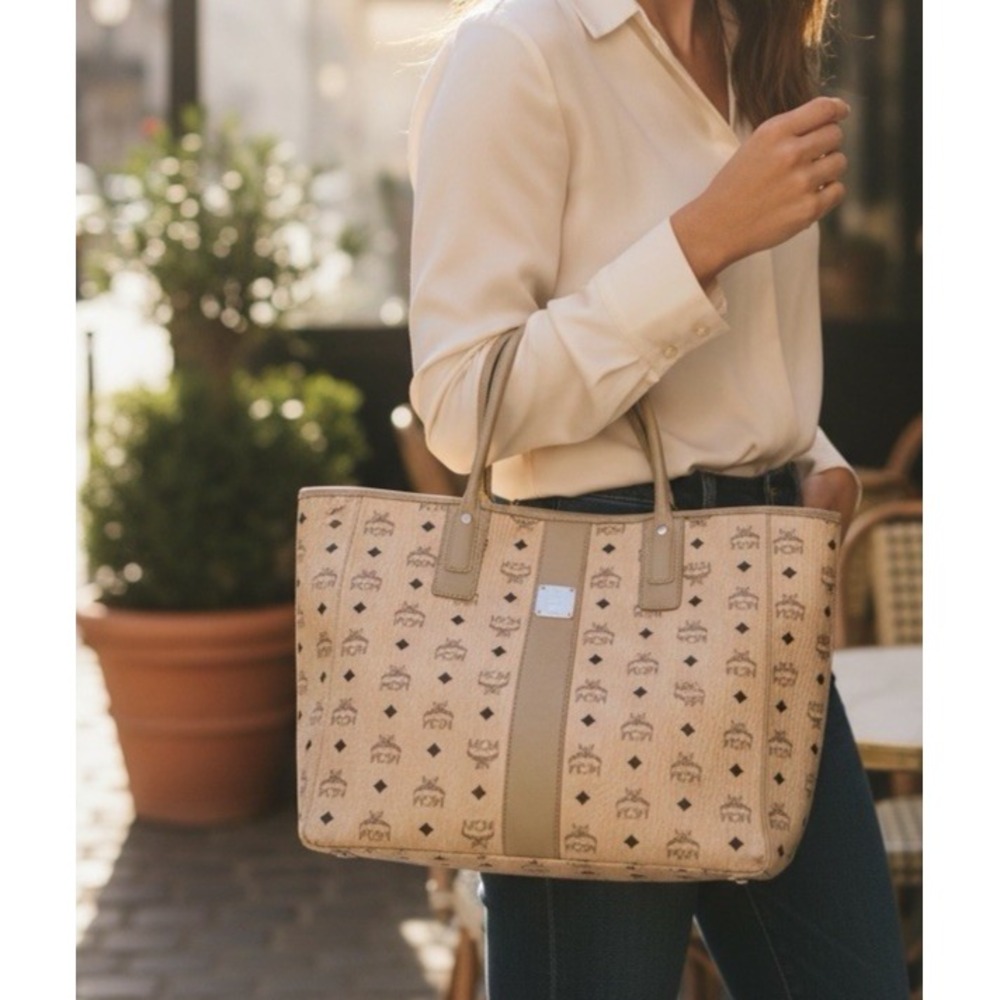 VINTAGE MCM Beige Medium Liz Shopper Tote HANDBAG LARGE